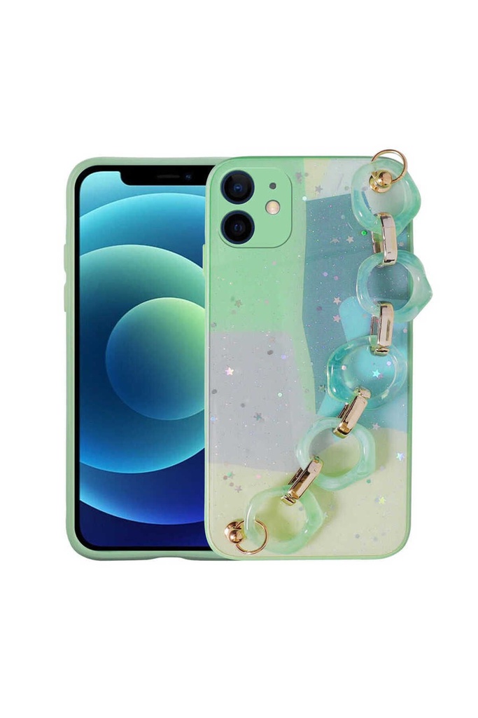 Apple iPhone 12 Uyumlu Kılıf Simli Desenli El Askılı Tutacaklı Zore Elsa Silikon Kapak