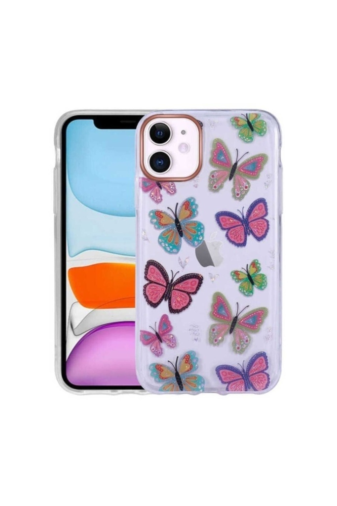 [RNZ-TA74505] Apple iPhone 11 Uyumlu Kılıf Desenli Simli Sert Zore İnka Kapak (NO5)