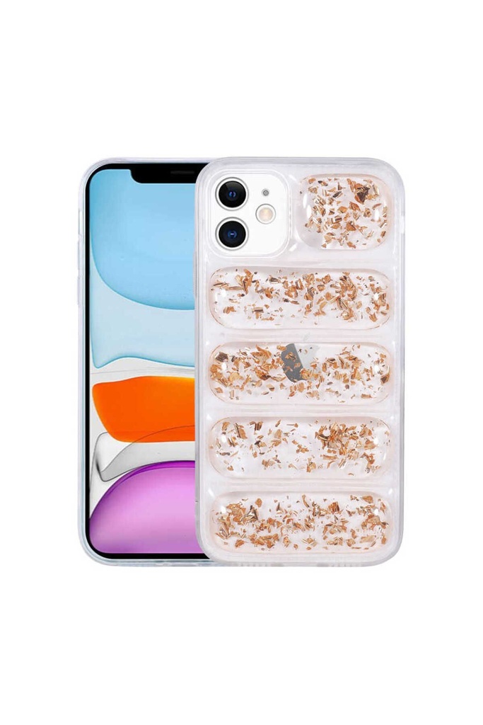 [RNZ-TA74555] Apple iPhone 12 Uyumlu Kılıf Kamera Korumalı Simli Airbag'li Zore Dalga Kapak (Gold)