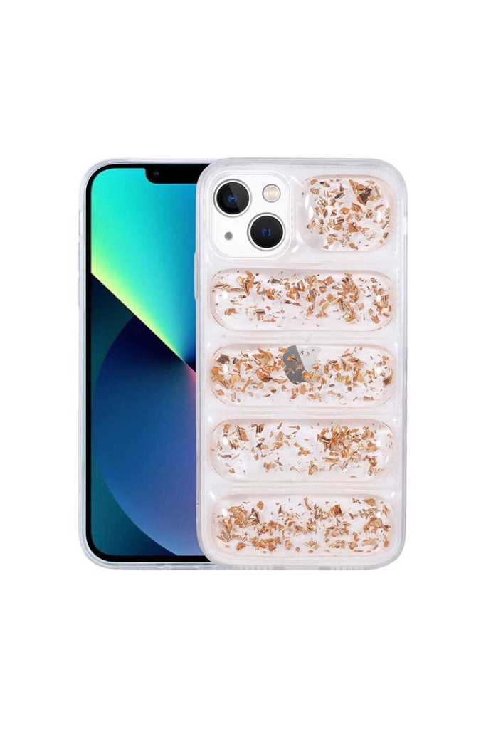 [RNZ-TA74567] Apple iPhone 13 Uyumlu Kılıf Kamera Korumalı Simli Airbag'li Zore Dalga Kapak (Gold)