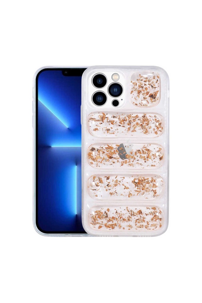 [RNZ-TA74571] Apple iPhone 13 Pro Uyumlu Kılıf Kamera Korumalı Simli Airbag'li Zore Dalga Kapak (Gold)