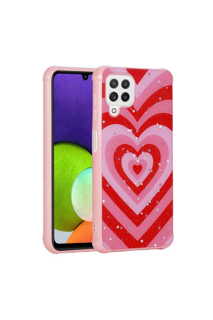 [RNZ-TA75701] Samsung Galaxy A22 4G Uyumlu Kılıf Simli Desenli Kamera Korumalı Parlak Zore Popy Kapak (Kalp)