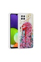 Samsung Galaxy A22 4G Uyumlu Kılıf Simli Desenli Kamera Korumalı Parlak Zore Popy Kapak