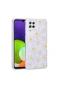 Samsung Galaxy A22 4G Uyumlu Kılıf Simli Desenli Kamera Korumalı Parlak Zore Popy Kapak