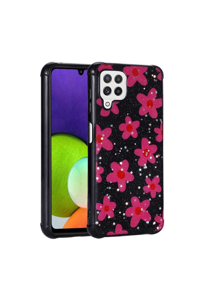 Samsung Galaxy A22 4G Uyumlu Kılıf Simli Desenli Kamera Korumalı Parlak Zore Popy Kapak
