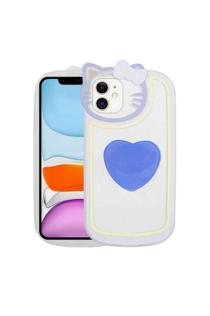 Apple iPhone 12 Uyumlu Kılıf Kedi Figürlü Transparan Pop Soketli Zore Ritmik Kapak