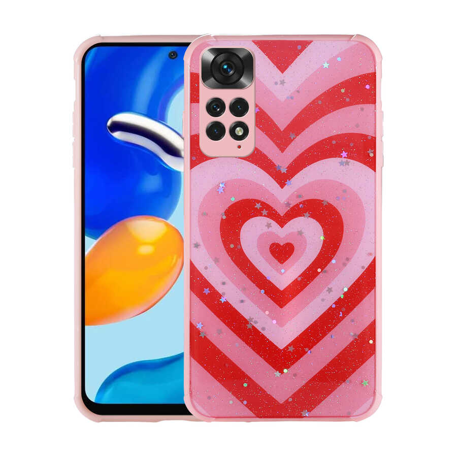 [RNZ-TA75781] Xiaomi Redmi Note 11S Global Uyumlu Kılıf Simli Desenli Kamera Korumalı Parlak Zore Popy Kapak (Kalp)