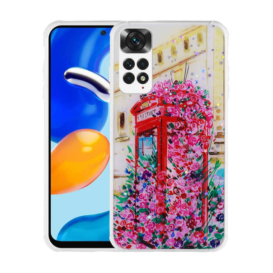 Xiaomi Redmi Note 11 Global Uyumlu Kılıf Simli Desenli Kamera Korumalı Parlak Zore Popy Kapak