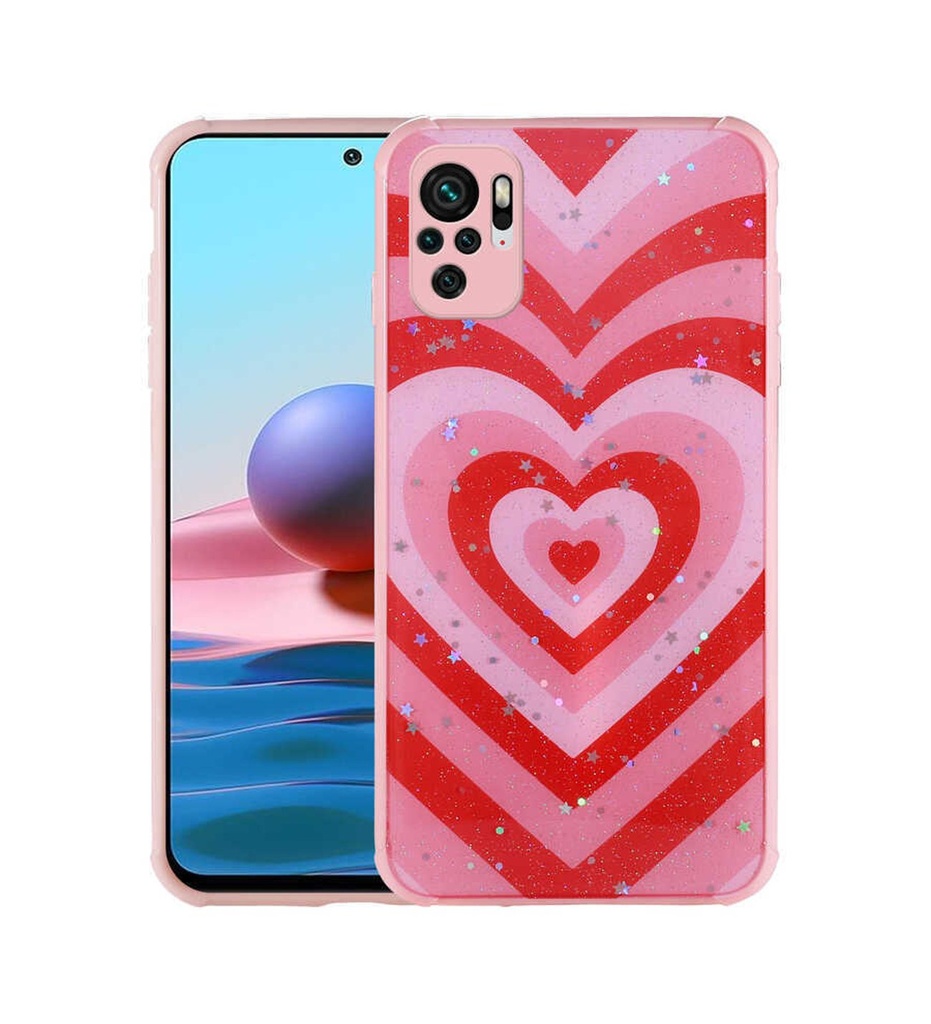 [RNZ-TA75766] Xiaomi Redmi Note 10S Uyumlu Kılıf Simli Desenli Kamera Korumalı Parlak Zore Popy Kapak (Kalp)