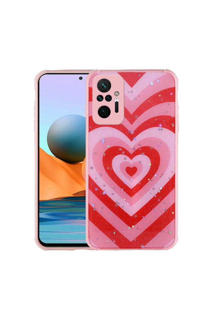 [RNZ-TA75771] Xiaomi Redmi Note 10 Pro Uyumlu Kılıf Simli Desenli Kamera Korumalı Parlak Zore Popy Kapak (Kalp)