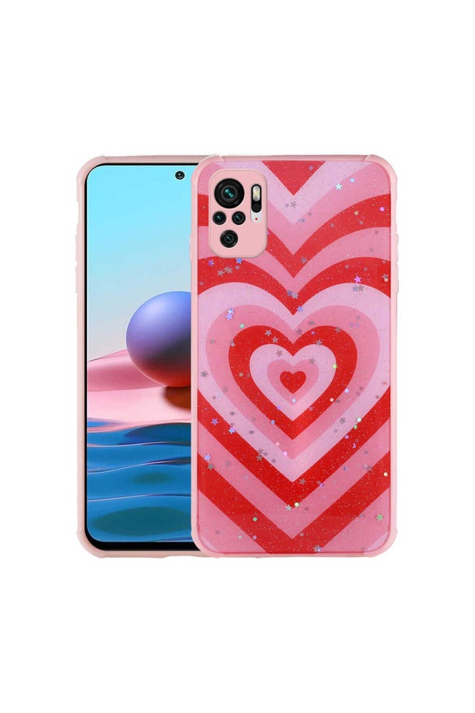 [RNZ-TA75761] Xiaomi Redmi Note 10 Uyumlu Kılıf Simli Desenli Kamera Korumalı Parlak Zore Popy Kapak (Kalp)