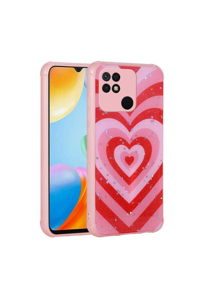 [RNZ-TA75796] Xiaomi Poco C40 Uyumlu Kılıf Simli Desenli Kamera Korumalı Parlak Zore Popy Kapak (Kalp)