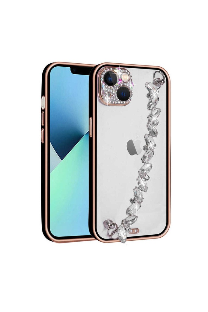 [RNZ-TA75167] Apple iPhone 13 Uyumlu Kılıf Taş Süslemeli Kamera Korumalı El Tutamaçlı Zore Blazer Kapak (Siyah)