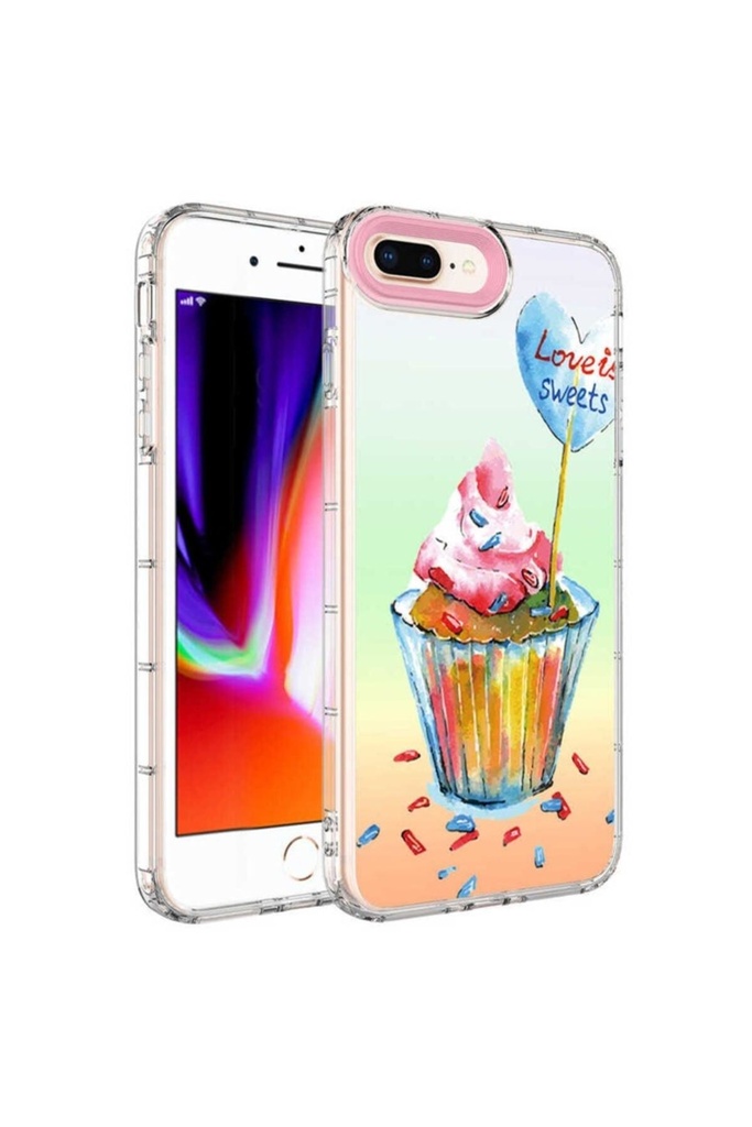 Apple iPhone 7 Plus Uyumlu Kılıf Kamera Korumalı Renkli Desenli Sert Silikon Zore Korn Kapak