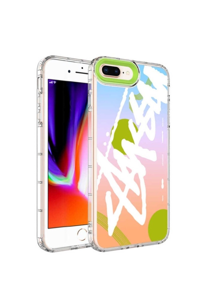 Apple iPhone 8 Plus Uyumlu Kılıf Kamera Korumalı Renkli Desenli Sert Silikon Zore Korn Kapak