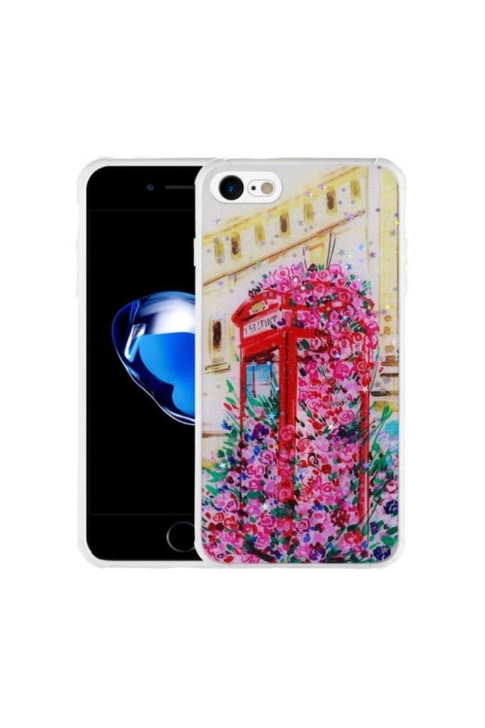 Apple iPhone 7 Uyumlu Kılıf Simli Desenli Kamera Korumalı Parlak Zore Popy Kapak