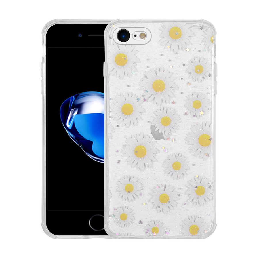 Apple iPhone 7 Uyumlu Kılıf Simli Desenli Kamera Korumalı Parlak Zore Popy Kapak