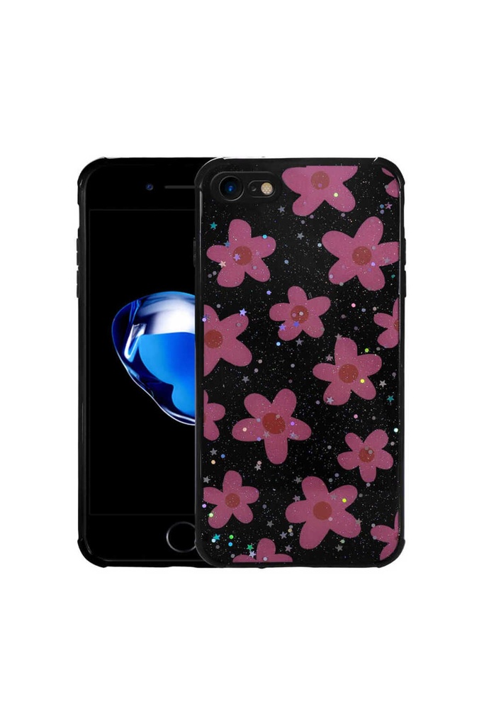 Apple iPhone 8 Uyumlu Kılıf Simli Desenli Kamera Korumalı Parlak Zore Popy Kapak