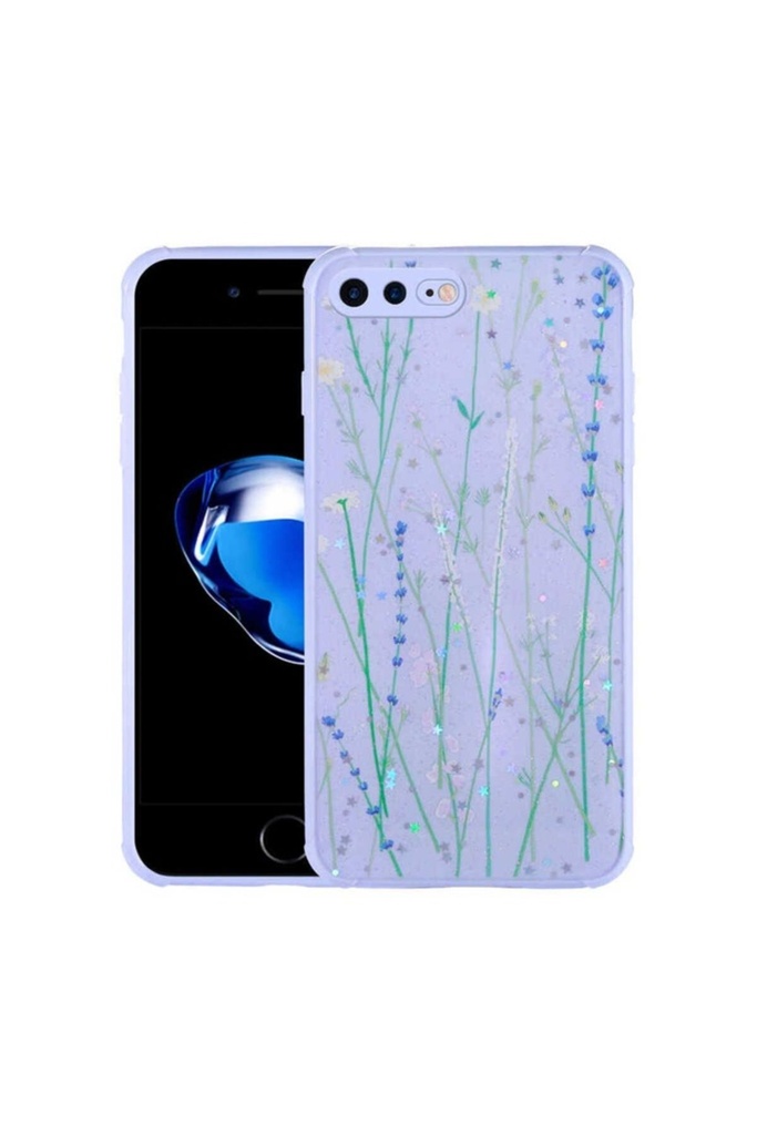 Apple iPhone 8 Plus Uyumlu Kılıf Simli Desenli Kamera Korumalı Parlak Zore Popy Kapak