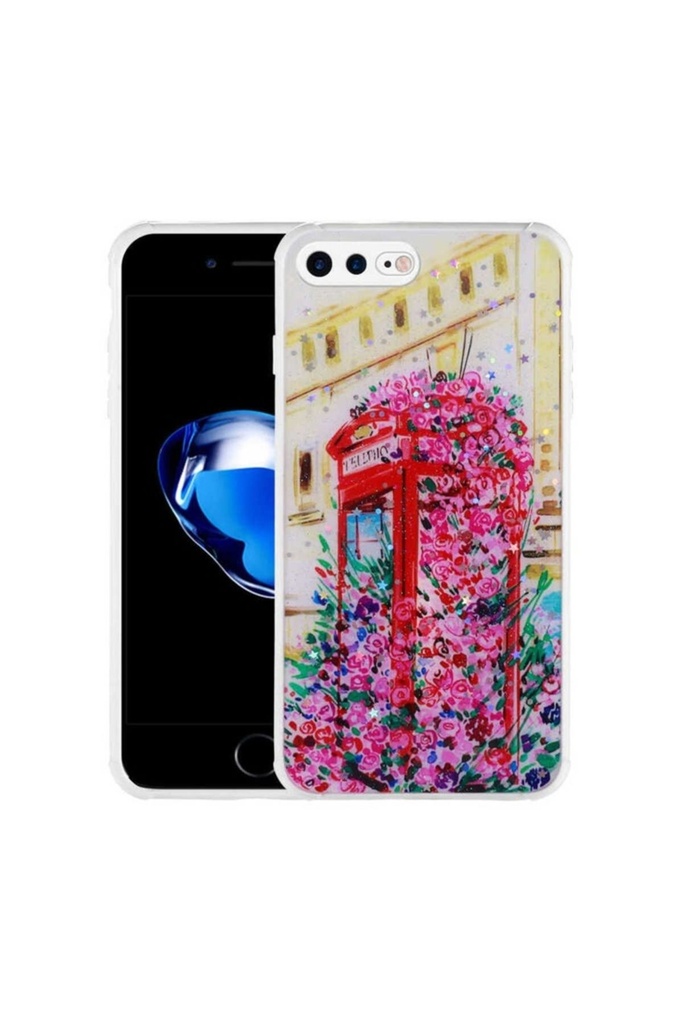 Apple iPhone 8 Plus Uyumlu Kılıf Simli Desenli Kamera Korumalı Parlak Zore Popy Kapak