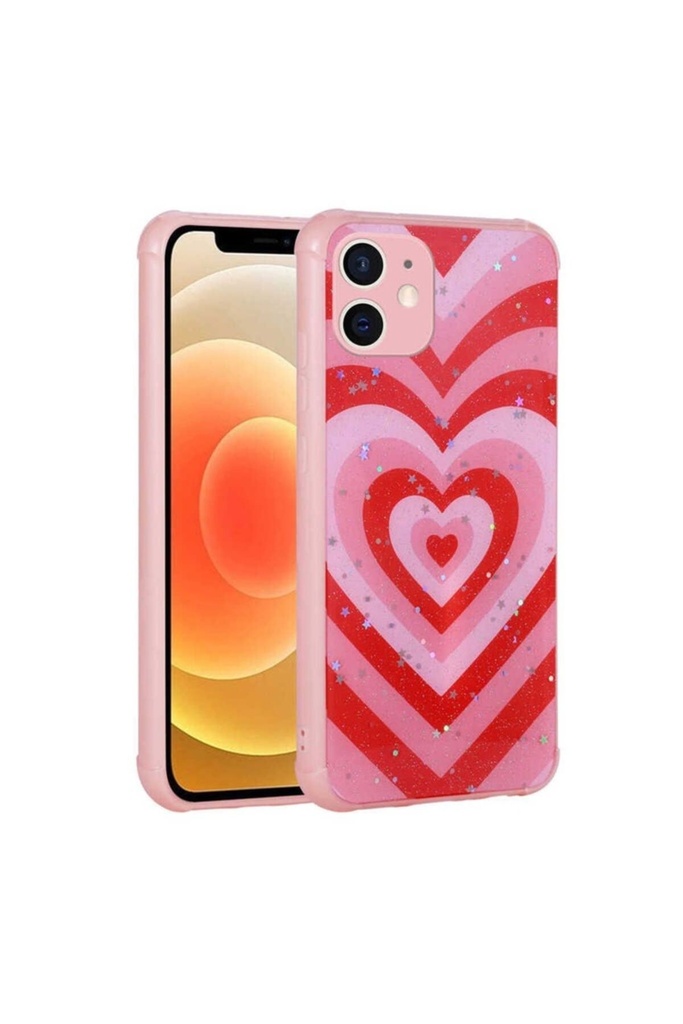 [RNZ-TA75656] Apple iPhone 12 Uyumlu Kılıf Simli Desenli Kamera Korumalı Parlak Zore Popy Kapak (Kalp)