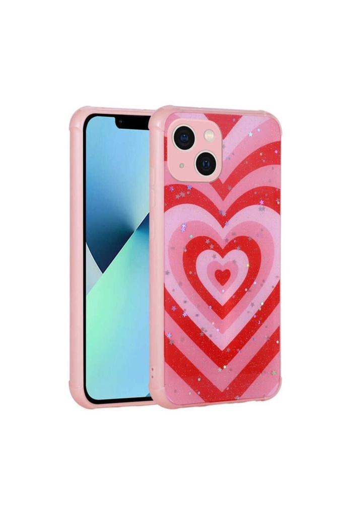 [RNZ-TA75671] Apple iPhone 13 Uyumlu Kılıf Simli Desenli Kamera Korumalı Parlak Zore Popy Kapak (Kalp)