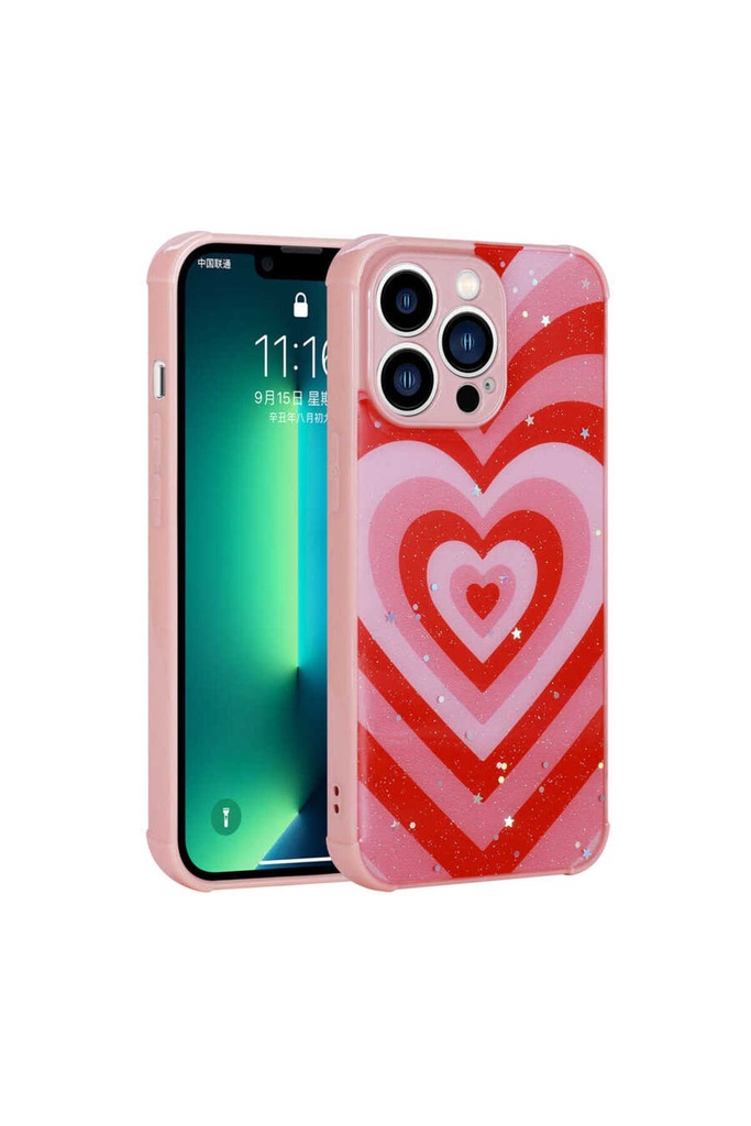 [RNZ-TA75676] Apple iPhone 13 Pro Uyumlu Kılıf Simli Desenli Kamera Korumalı Parlak Zore Popy Kapak (Kalp)