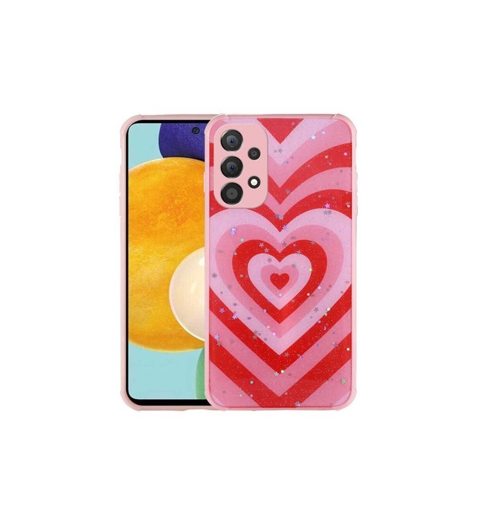 [RNZ-TA75691] Samsung Galaxy A53 5G Uyumlu Kılıf Simli Desenli Kamera Korumalı Parlak Zore Popy Kapak (Kalp)
