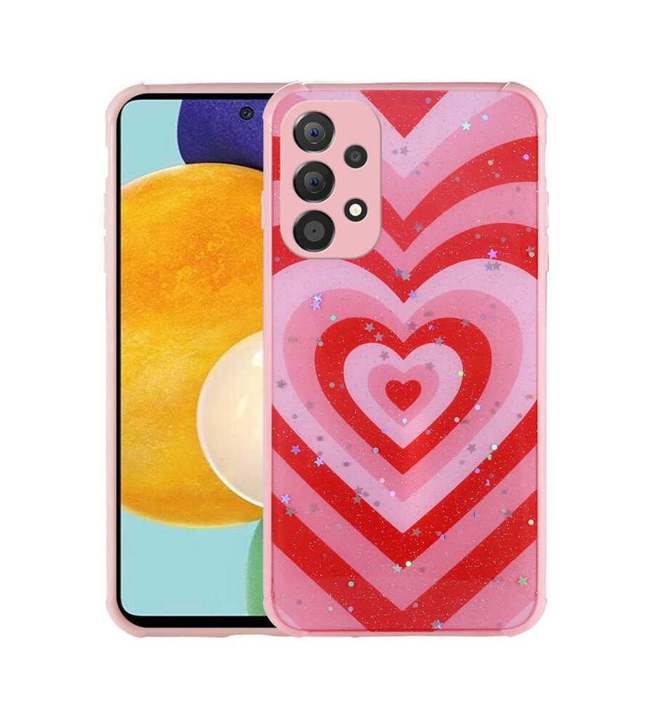 [RNZ-TA75696] Samsung Galaxy A52 Uyumlu Kılıf Simli Desenli Kamera Korumalı Parlak Zore Popy Kapak (Kalp)