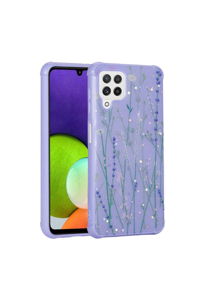Samsung Galaxy M32 Uyumlu Kılıf Simli Desenli Kamera Korumalı Parlak Zore Popy Kapak