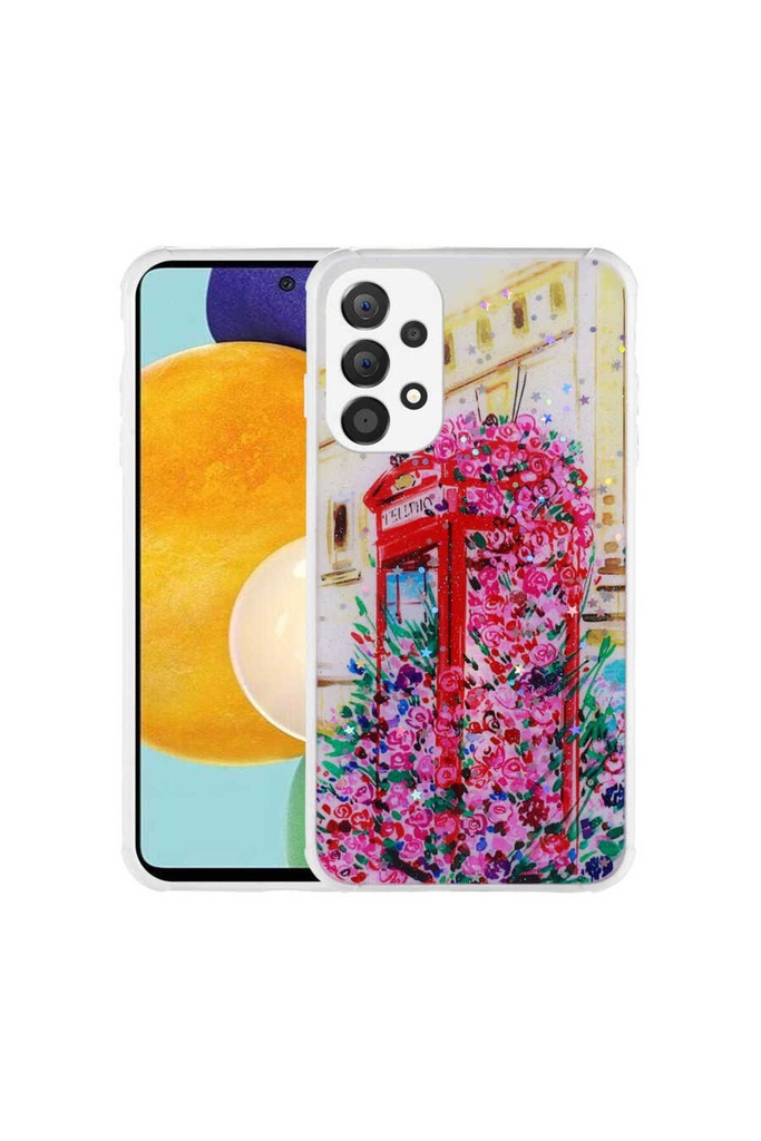 Samsung Galaxy A73 Uyumlu Kılıf Simli Desenli Kamera Korumalı Parlak Zore Popy Kapak