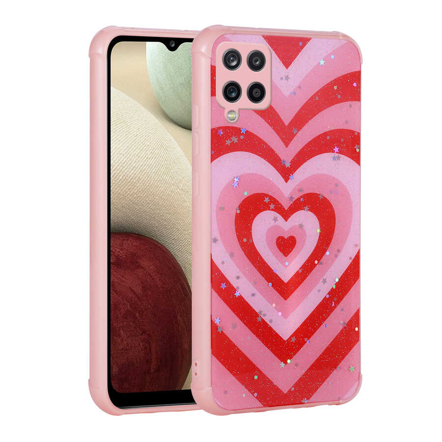 Samsung Galaxy A12 Uyumlu Kılıf Simli Desenli Kamera Korumalı Parlak Zore Popy Kapak