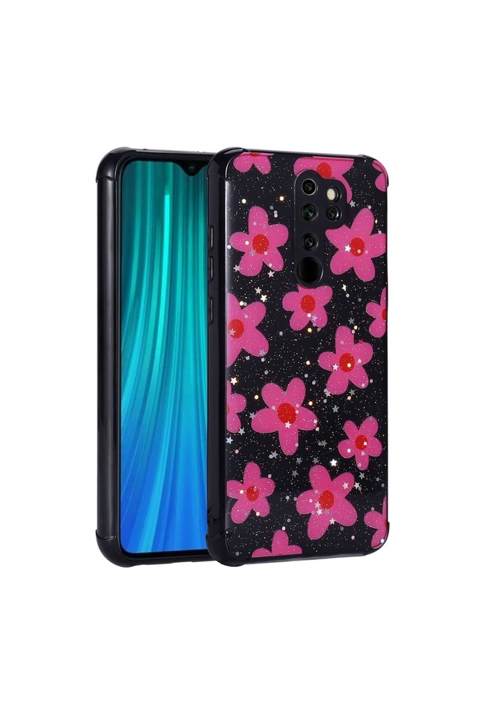 Xiaomi Redmi Note 8 Pro Uyumlu Kılıf Simli Desenli Kamera Korumalı Parlak Zore Popy Kapak