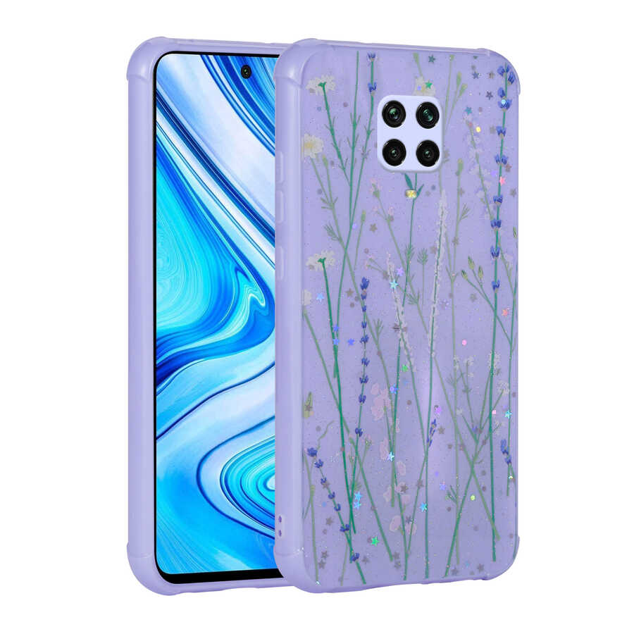 Xiaomi Redmi Note 9S Uyumlu Kılıf Simli Desenli Kamera Korumalı Parlak Zore Popy Kapak