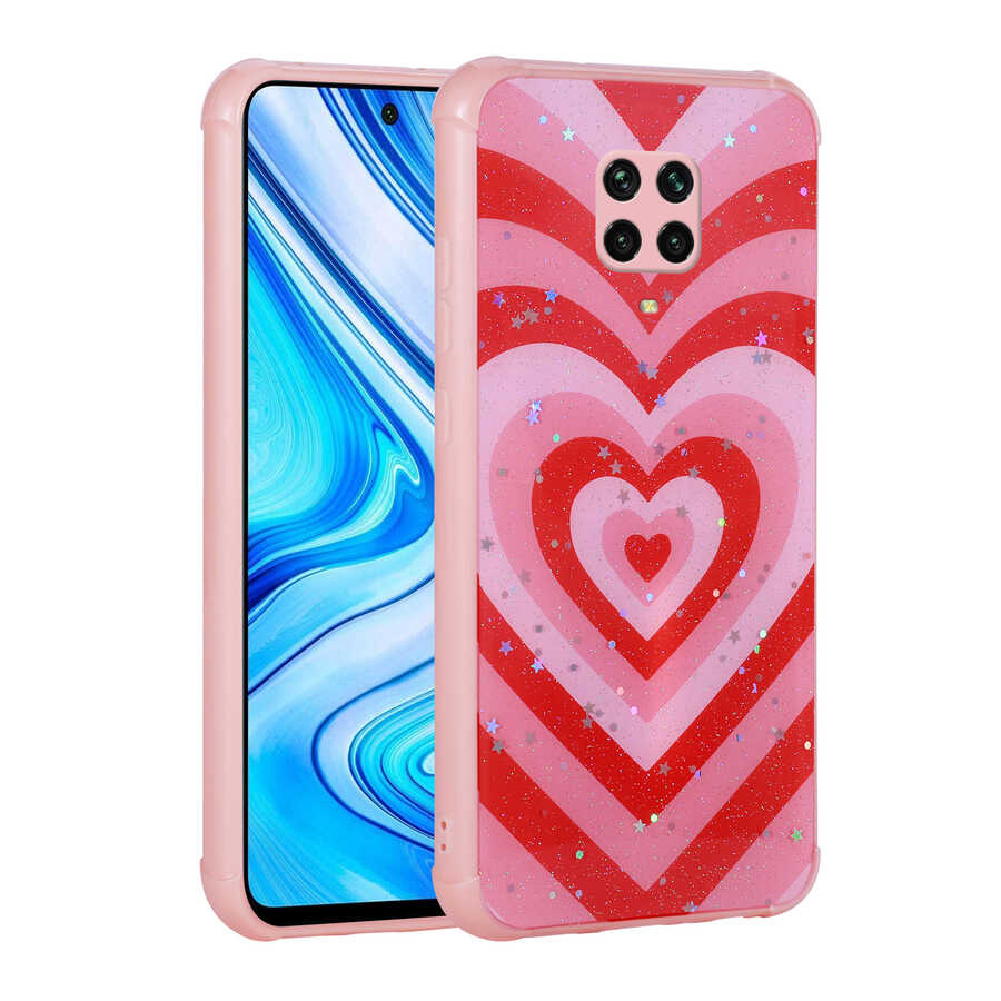 [RNZ-TA75751] Xiaomi Redmi Note 9S Uyumlu Kılıf Simli Desenli Kamera Korumalı Parlak Zore Popy Kapak (Kalp)
