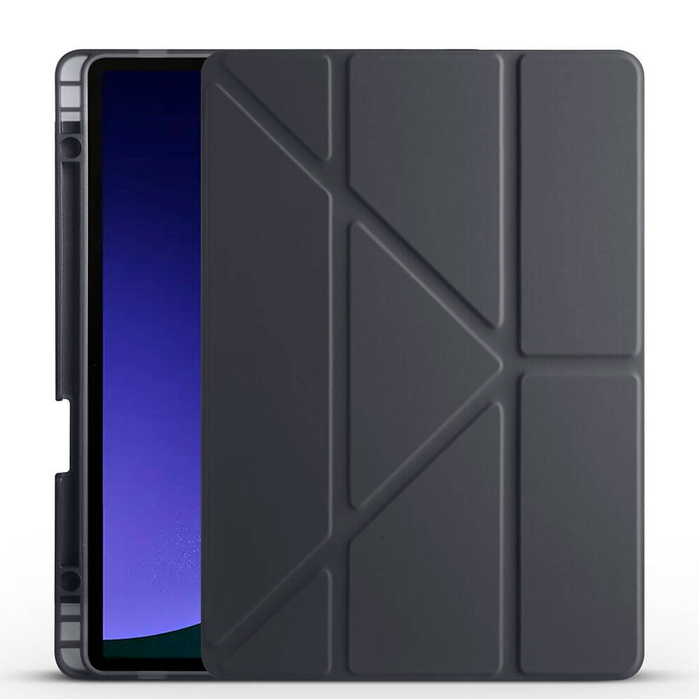 [RNZ-TA97180] Samsung Galaxy Tab S9 Uyumlu Kılıf Zore Tri Folding Kalem Bölmeli Standlı Kılıf (Siyah)