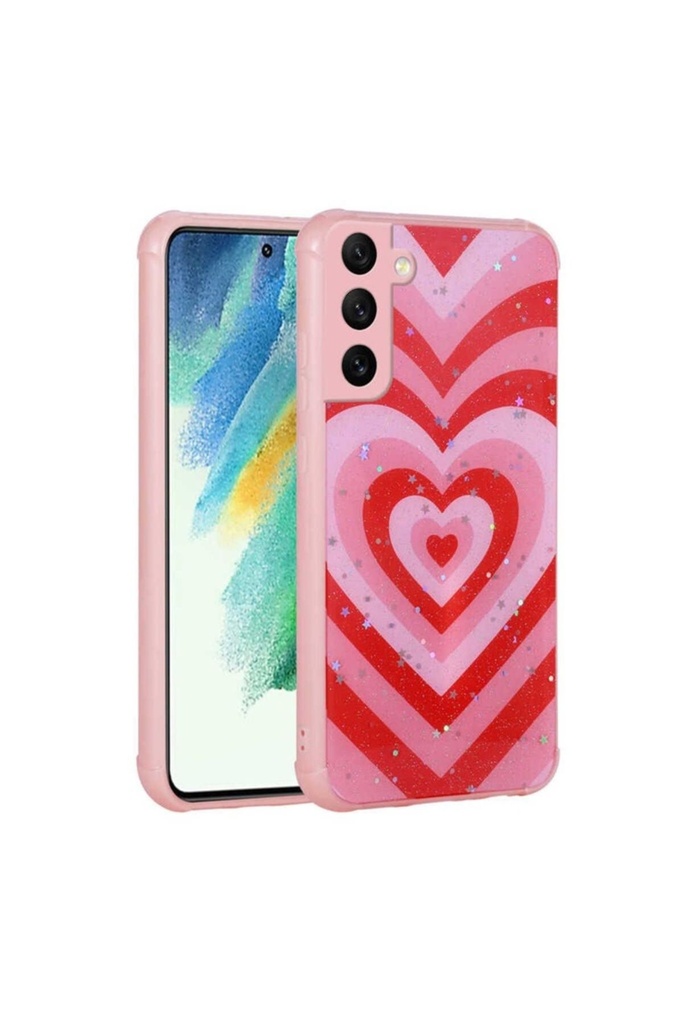[RNZ-TA76161] Samsung Galaxy S21 FE Uyumlu Kılıf Simli Desenli Kamera Korumalı Parlak Zore Popy Kapak (Kalp)