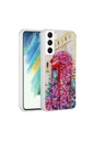 Samsung Galaxy S21 FE Uyumlu Kılıf Simli Desenli Kamera Korumalı Parlak Zore Popy Kapak