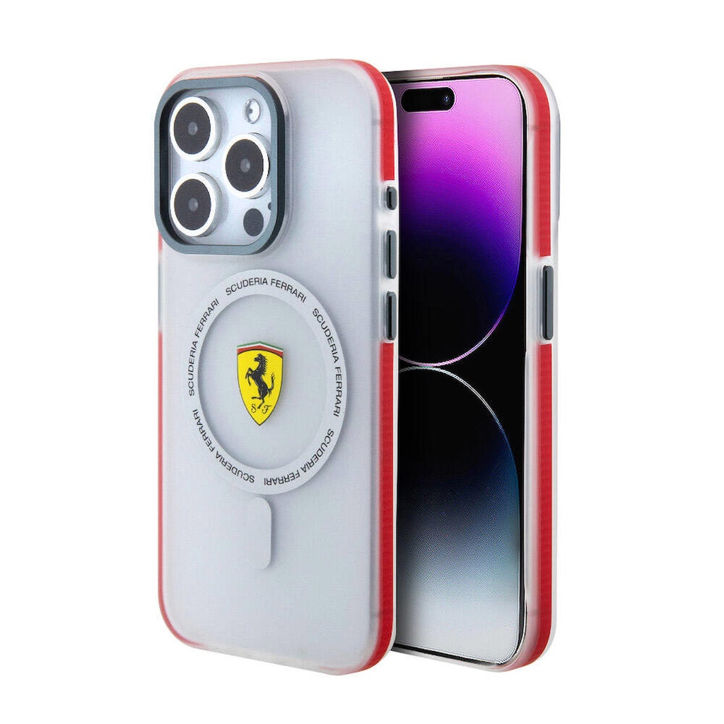 Apple iPhone 15 Pro Uyumlu Kılıf Ferrari Orjinal Lisanslı M-safe Şarj Özellikli Kontrast Bumper SF Ring Kapak