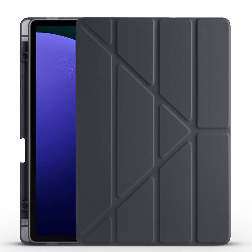 [RNZ-TA97188] Samsung Galaxy Tab S9 Plus Uyumlu Kılıf Zore Tri Folding Kalem Bölmeli Standlı Kılıf (Siyah)