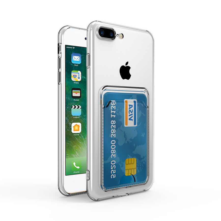 [RNZ-TA76583] Apple iPhone 7 Plus Uyumlu Kılıf Kartlıklı Şeffaf Zore Setra Clear Silikon Kapak