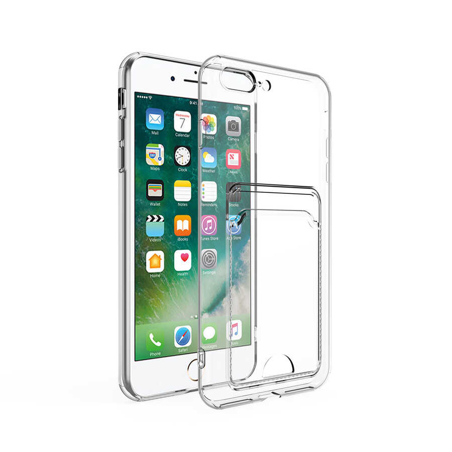 [RNZ-TA76584] Apple iPhone 8 Plus Uyumlu Kılıf Kartlıklı Şeffaf Zore Setra Clear Silikon Kapak