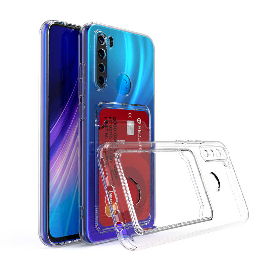 Xiaomi Redmi Note 8 Uyumlu Kılıf Kartlıklı Şeffaf Zore Setra Clear Silikon Kapak