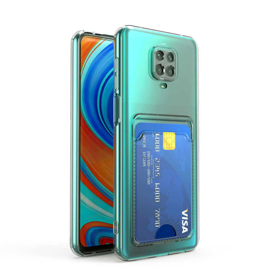 Xiaomi Redmi Note 9S Uyumlu Kılıf Kartlıklı Şeffaf Zore Setra Clear Silikon Kapak