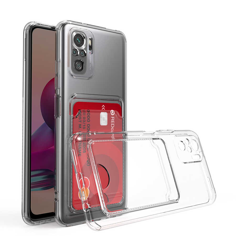 [RNZ-TA76592] Xiaomi Redmi Note 10 Uyumlu Kılıf Kartlıklı Şeffaf Zore Setra Clear Silikon Kapak