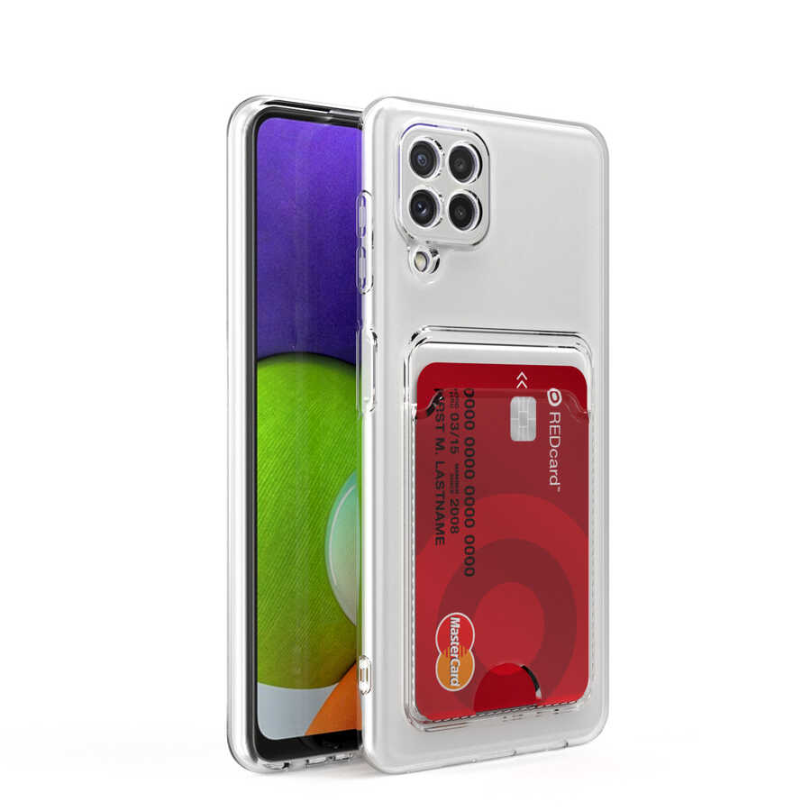 Samsung Galaxy M22 Uyumlu Kılıf Kartlıklı Şeffaf Zore Setra Clear Silikon Kapak