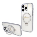 Apple iPhone 15 Pro Uyumlu Kılıf Guess Orjinal Lisanslı M-safe Şarj Özellikli Simli Arka Yüzey Ring Standlı Kapak