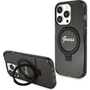 Apple iPhone 15 Pro Uyumlu Kılıf Guess Orjinal Lisanslı M-safe Şarj Özellikli Simli Arka Yüzey Ring Standlı Kapak