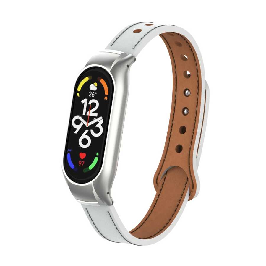 Xiaomi Mi Band 7 Uyumlu Kordon Deri Metal Tokalı KRD-68 Kayış