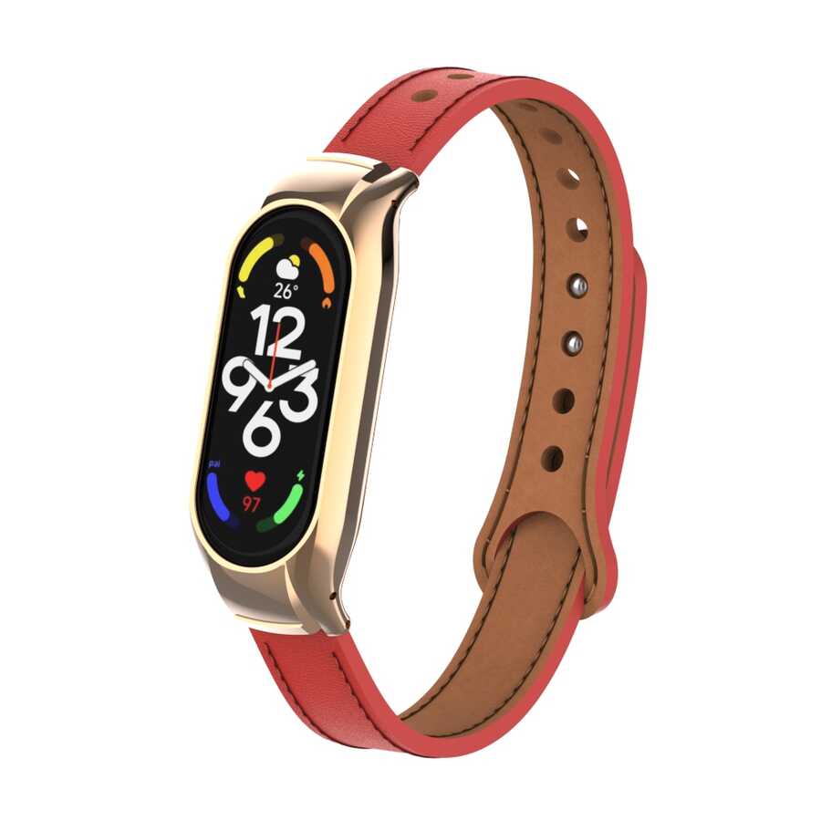Xiaomi Mi Band 7 Uyumlu Kordon Deri Metal Tokalı KRD-68 Kayış